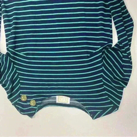 Sail to Sable Navy Blue Green Striped Long Sleeve Dress Gold Buttons Sz S EUC - Picture 5 of 9